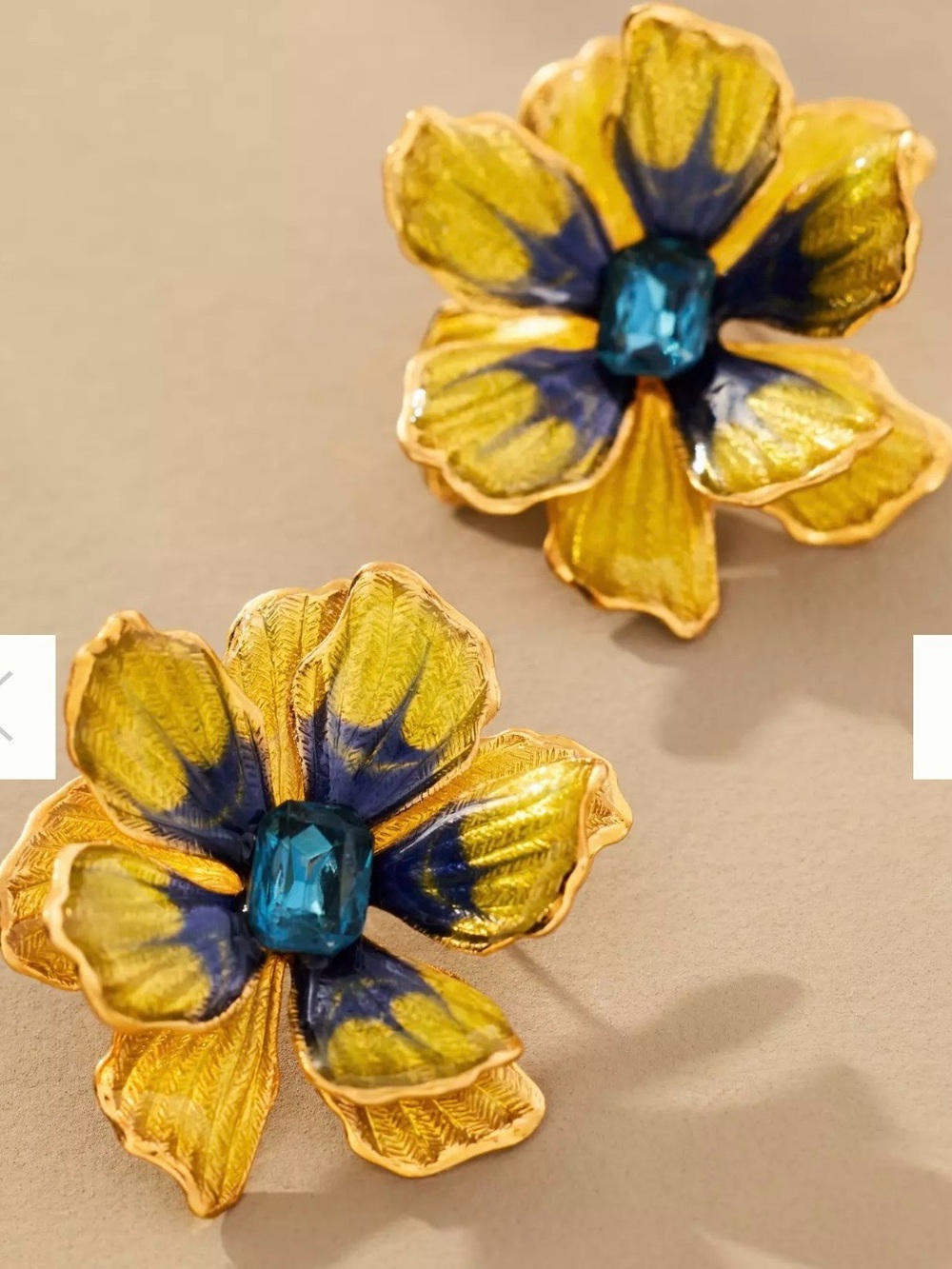 Anthropologie Gold-Tone Yellow & Blue Floral Crystal Earrings